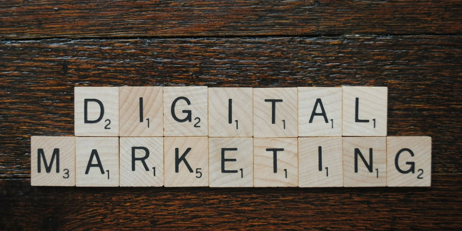 Digital Marketing text made from wooden letters